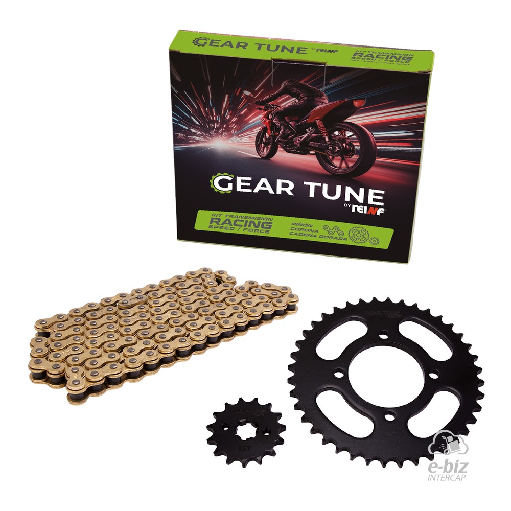 [Reinf] Kit de transmisión Gear Tune C45 Corona Piñon Cadena Reforzada Golden 40 15-428H 118L Yamaha YBR 125 00-24
