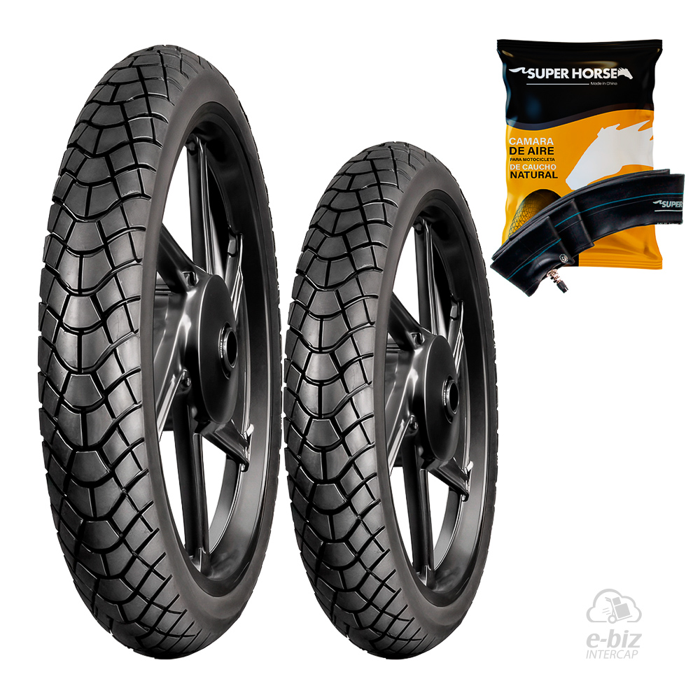 [DURTEC TIRES] Jgo de Cubiertas + Jgo de Camaras (2.50x17") UB-311 Horse Gilera Smash 110 20-23 || Mondial LD 110 2021