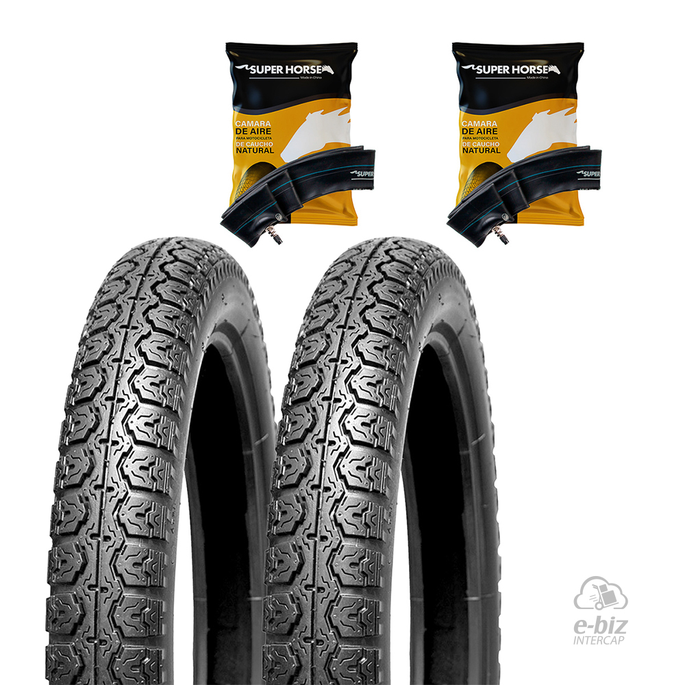 [Super Horse] Jgo de Cubiertas + Jgo de Camaras (2.75x18") HDMA006 3.00- Honda CG 150 04-24, CG Titan 125 00-01, CG Titan NEW 150 14-19, Storm 125 07-12 || Suzuki AX 100 07-24, EN A 125 15-24… (+2 marcas · 3 modelos)
