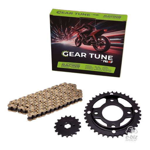 [REINF] Kit de transmisión Gear Tune C45 Corona Piñon Cadena Reforzada Golden 38 17-428H 118L CG 150 Titan GLH