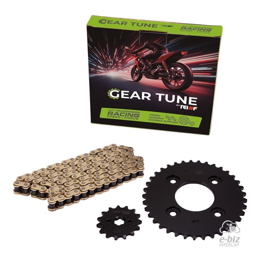 [REINF] Kit de transmisión Gear Tune C45 Corona Piñon Cadena Reforzada Golden 37 15-420H 104L NEW Wave 110