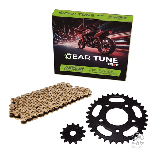 [REINF] Kit de transmisión Gear Tune C45 Corona Piñon Cadena Reforzada Golden 34 13-520H 110L CBX 250 Twister
