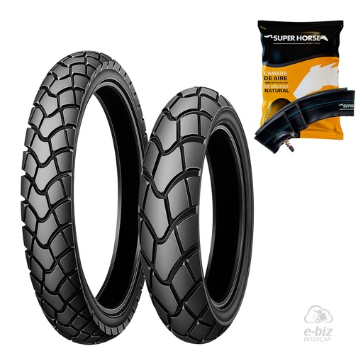 [DURTEC TIRES] Jgo de Cubiertas + Jgo de Camaras (110/90R17) (90/90R19) UB-032 Horse Honda XR L 125-150-190 04-24 || Zanella ZR 150 2024