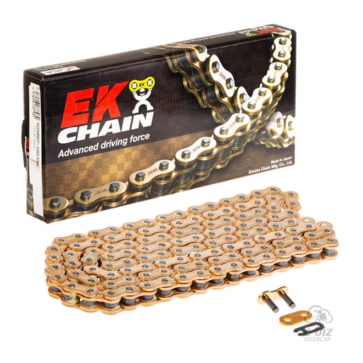 [Ek Chain] Cadena de transmision W/SPJ [Color: Dorado] (X-Ring) GOLD 5207-120 GL | (8400 lbs)