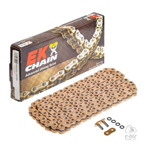 [Ek Chain] Cadena de transmision [Color: Dorado] (QX-Ring) X-Ring 520-130L MLJ | (9400 lbs)