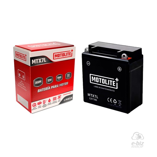 [MOTOLITE] Batería MTX7L Honda CBX Twister 250 04-19, XR L 190 18-24, XR Tornado 250 01-24 || Kawasaki KX 250 1994 || Yamaha New Crypton 110 12-24, XTZ 250 09-24… (2 modelos)