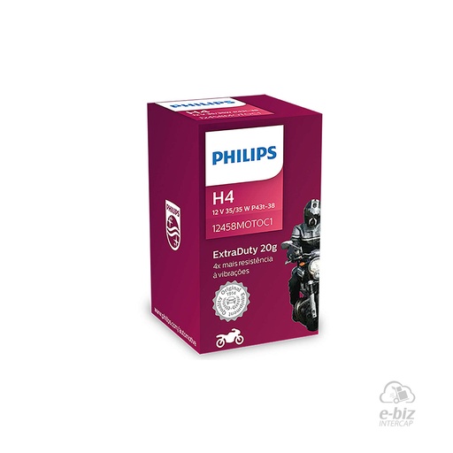 [Philips] Lámparas (H4) (35/35W) Lampara 12458ED 12V Extraduty YBR125Z BMW G GS 310 18-24 || Bajaj Rouser NS 135 14-20 || Honda CG 150 04-24, CG Titan NEW 150 14-19, XR Tornado 250 04-24… (+2 marcas · 4 modelos)