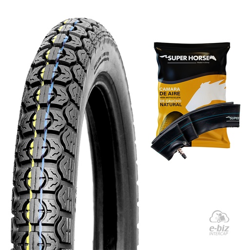 [Super Horse] Cubierta + Camara (2.50x17") | TT HDMA005 Gilera Smash 110-125 20-23 || Mondial LD 110 2021 | 43L