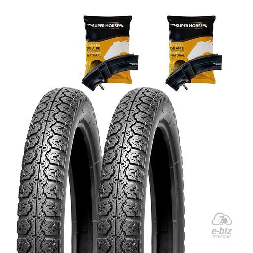 [Super Horse] Jgo de Cubiertas + Jgo de Camaras (2.75x18") HDMA006 3.00- Honda CG 150 04-24, CG Titan 125 00-01, CG Titan NEW 150 14-19, Storm 125 07-12 || Suzuki AX 100 07-24, EN A 125 15-24… (+2 marcas · 3 modelos)